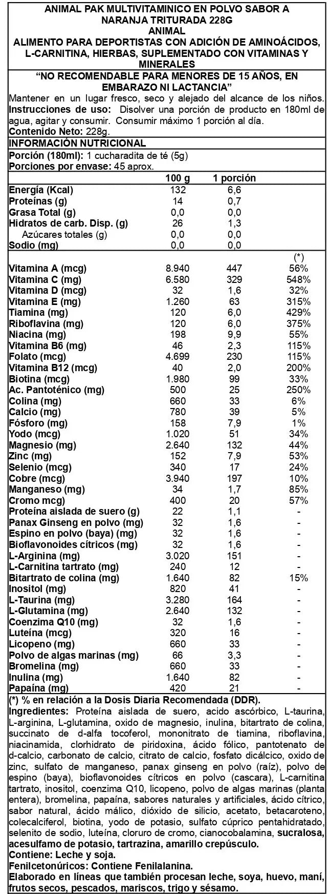 Animal PAK Powder 228g