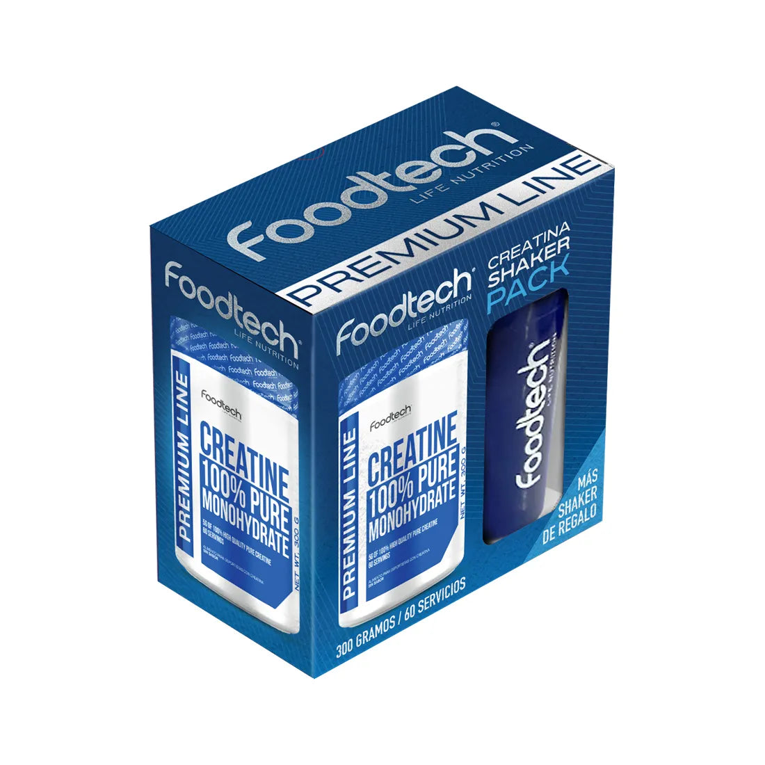 Pack Creatina 300g + Shaker Blue white FOODTECH