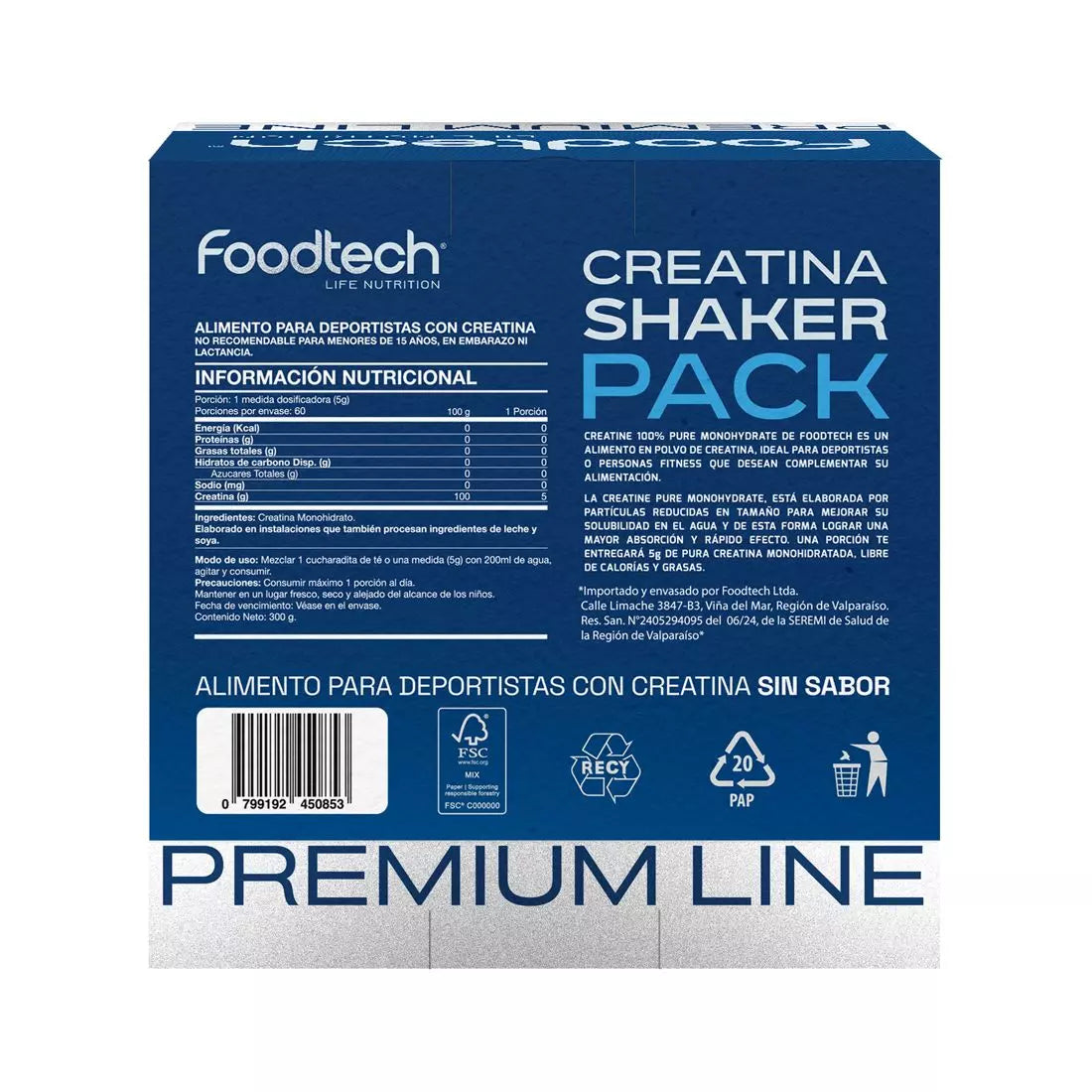 Pack Creatina 300g + Shaker Blue white FOODTECH