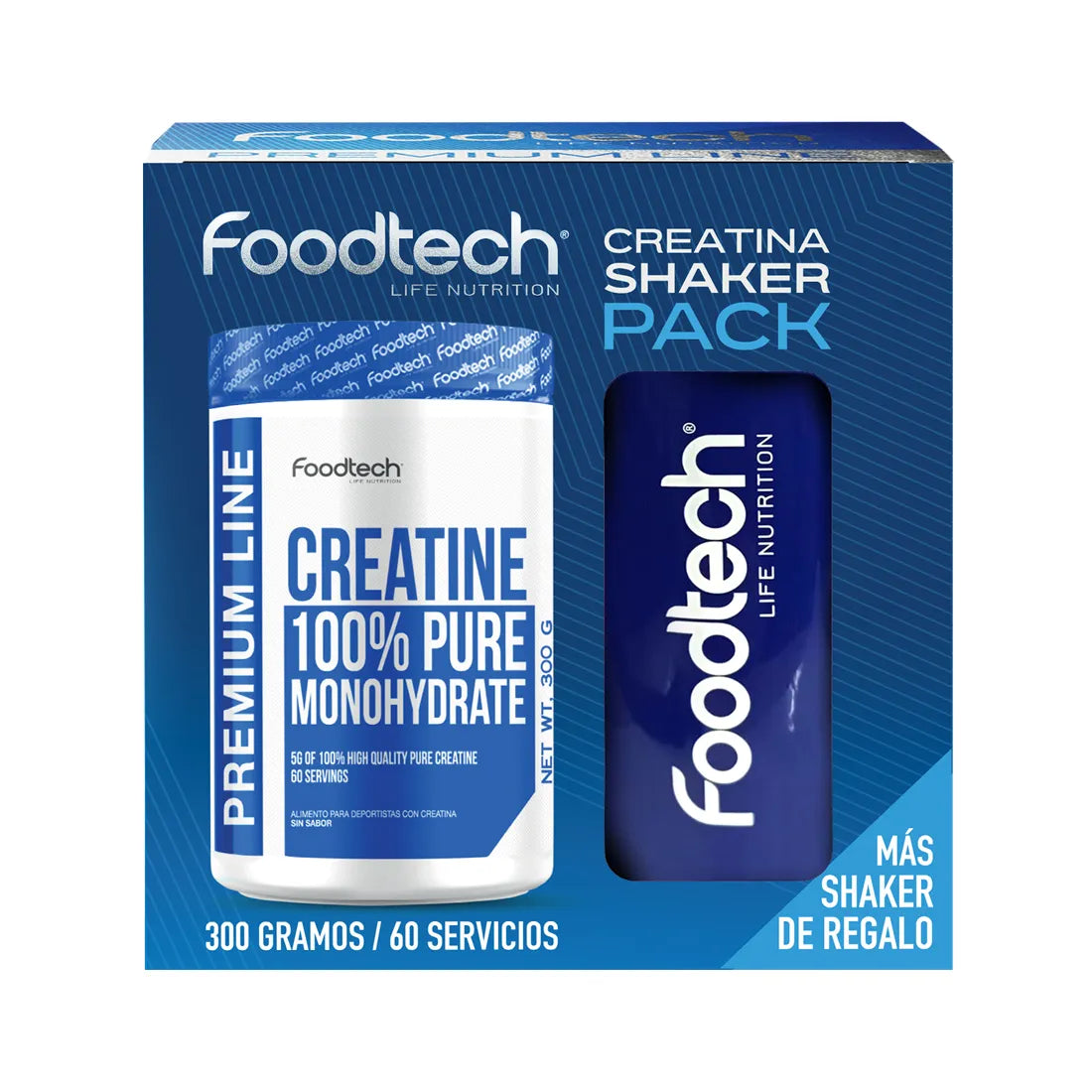 Pack Creatina 300g + Shaker Blue white FOODTECH