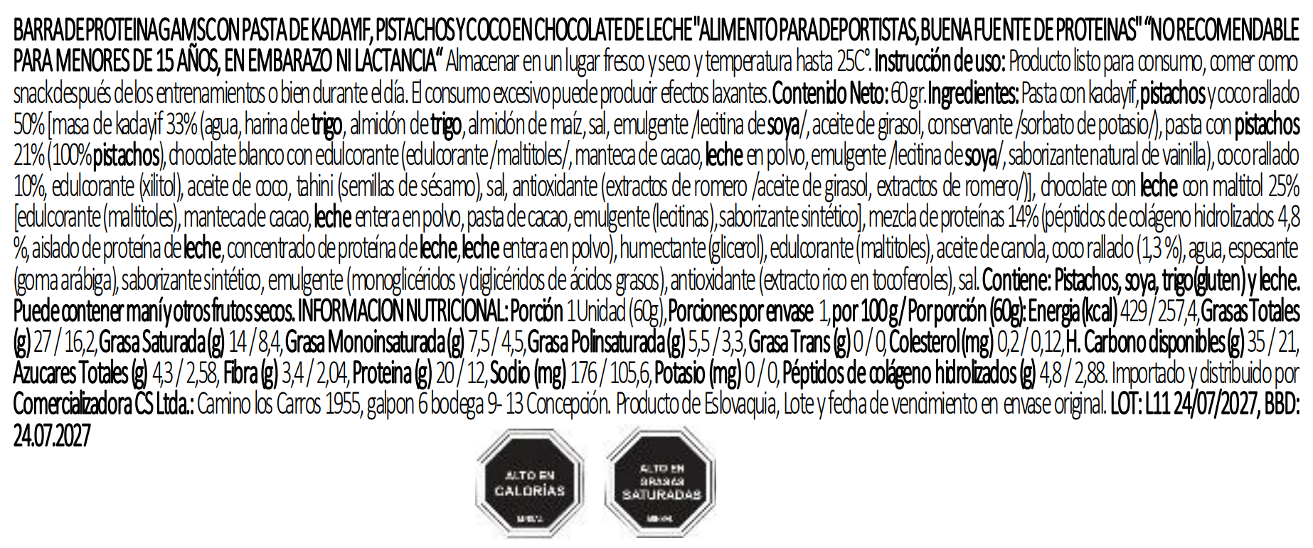 Barra de Proteína Dubai Gams Pistacho y Coco