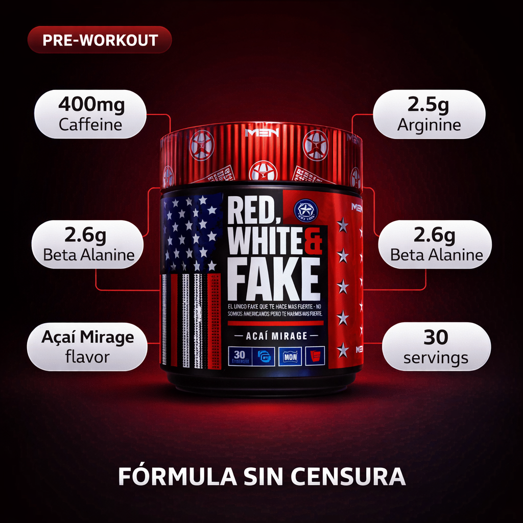 RED WHITE FAKE MBN - Fórmula: 400mg cafeína, arginina, beta alanina