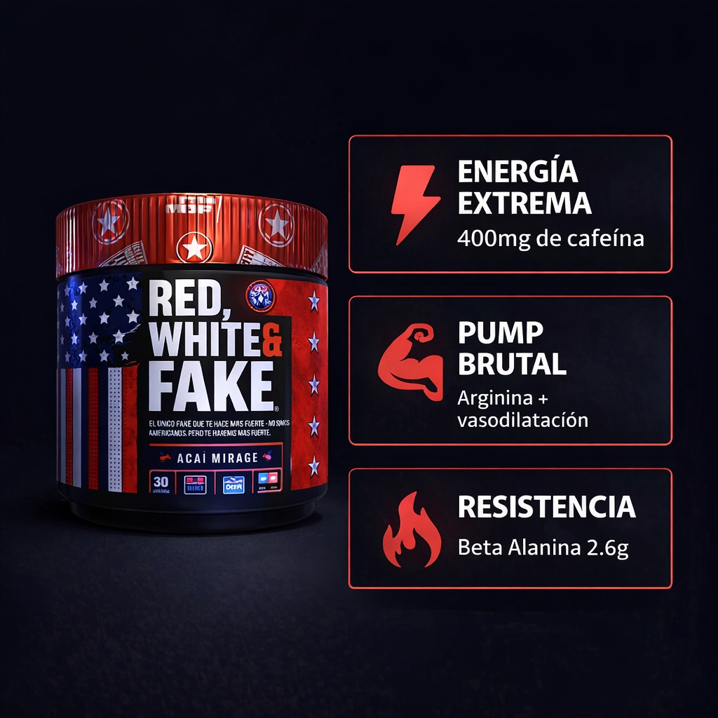RED WHITE FAKE MBN - Beneficios: Energía extrema, Pump brutal, Resistencia