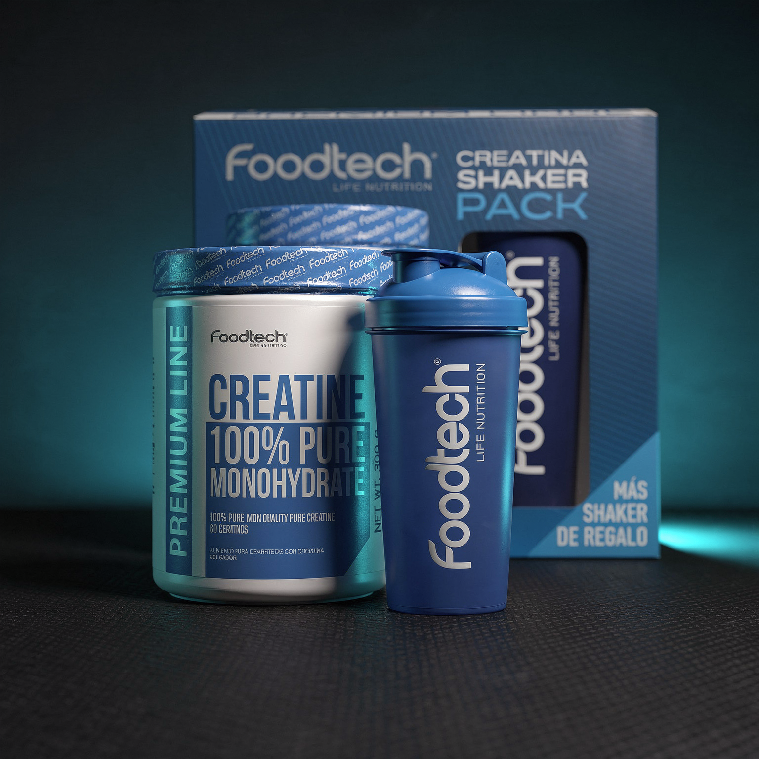 Pack Creatina 300g + Shaker Blue white FOODTECH